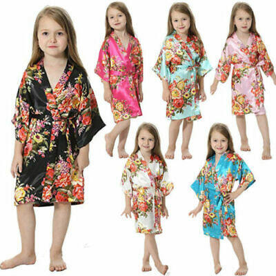 

Fashion Toddler Baby Kids Girls Solid Silk Satin Kimono Robes Bathrobe Sleepwear