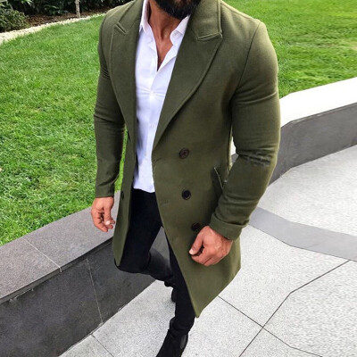 

Men Long Sleeves Solid Lapel Collar Double Breasted Coat Casual Slim Fit Outwear