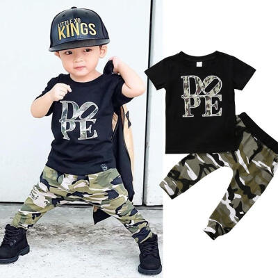 

2PCS Kids Baby Boy Summer T-shirt TopsCamouflage Pants Outfits Set Tracksuit