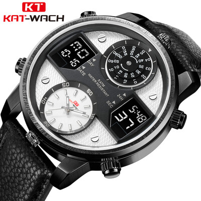 

KAT-WACH electronic watch leather strap waterproof luminous double movement multi-function sports quartz watch mens watch
