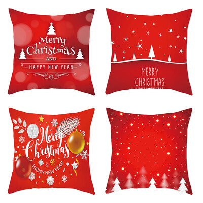 

Siaonvr 4PC Merry Christmas Short Plush Pillowcase Sofa Pad Set Home Decoration 18x18 In