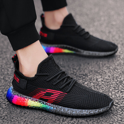 

Fashion mens shoes tide flying woven breathable sports running shoes hollow mesh mens rainbow shoes