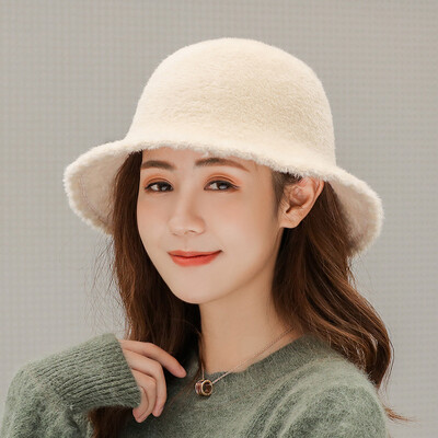 

2019 new Korean fisherman hat ladies fallwinter light plate fashion simple warm solid color mink fur basin cap wholesale