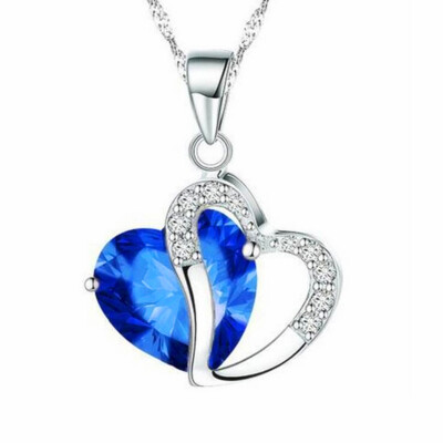 

Hot Brand Fashion Women Heart Necklace Luxury Crystal Rhinestone Silver Chain Pendant Necklace Jewelry