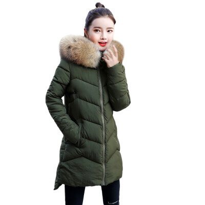 

Toponeto Women Outerwear Fur Hooded Coat Long Cotton-padded Zipper Jackets Pocket Coats