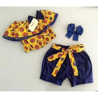 

US Toddler Kid Baby Girls Sunflower Off Shoulder Tops Shirt Pants Shorts Outfits