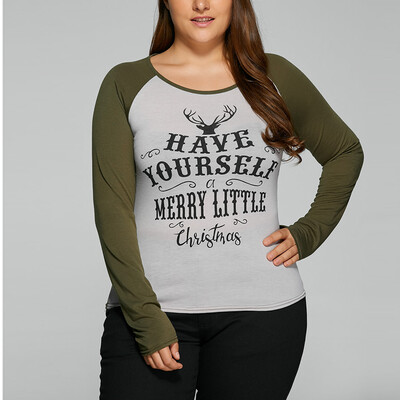 

Plus Size Raglan Sleeve Graphic Christmas T Shirt