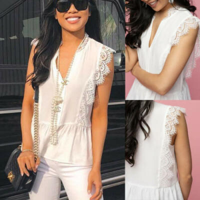 

Women Fashion Lace V-Neck Blouse Tops Casual Sleeveless Slim T Shirt Tank Tops