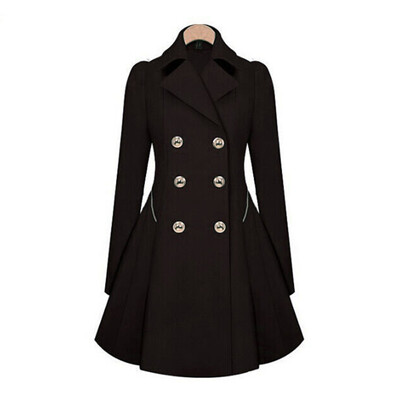 

2019 Womens Trench Coat Double-Breasted Coats Bowknot Sashes Outwear Lace Hem