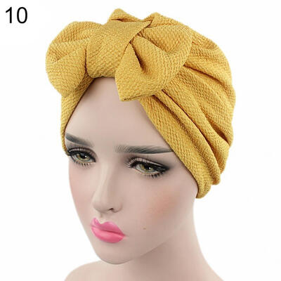 

Women Stretchy Turban Cancer Chemo Cap Bowknot Pleated Headwrap Hair Hjab Hat