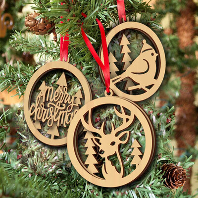 

3pcs Wood Chip Christmas Pendants Ornaments Xmas Tree Decorations For Home Party