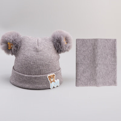 

Dongyun new autumn&winter childrens children twin ball knitted cotton collar cover hat to keep warm two-piece hat