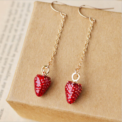 

Pineapple Strawberry Long Alloy Chain Drop Dangle Ear Stud Earrings
