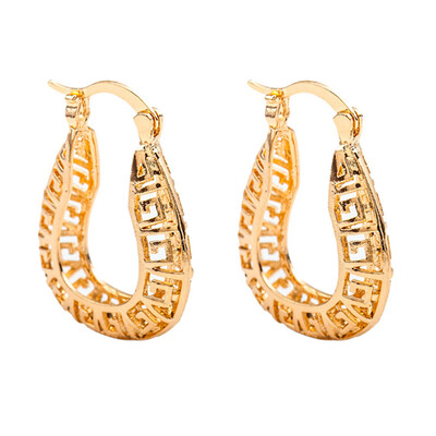 

U Shape Hoop Earrings Gold Color Hollow Flower Earring Round Circle Ear Jewelry Accessories For Women Gift