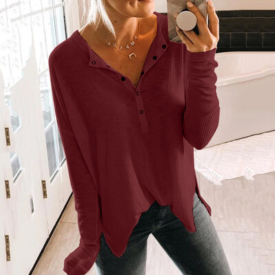 

Tailored European And American Autumn And Winter Ladies Solid Color Round Neck Blouse