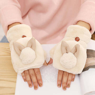 

Glove Girl Winter Student Winter Warm Lovely Japanese Furry Cartoon Girl Heart Korean Half-Finger Flip Thicker