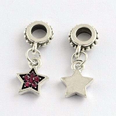 

Alloy Rhinestone European Dangle Beads Star Antique Silver Fuchsia 24mm Hole 4mm