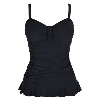 

Saidsome Womens Swim Top Padded Ruffle Hem Shirred Swimwear Tankini Swimsuit Tops