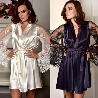 

Women Satin Silk Kimono Robe Dressing Bathrobe Gown Wedding Bridesmaid Sleepwear