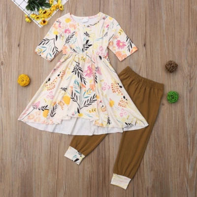 

Cute Newborn Kid Baby Girls Floral Tops Dress Pants Leggings Outfits Clothes Set