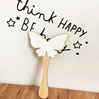 

Toponeto Nordic Wooden Mirror Cartoon Butterfly Rabbit Baby Kids Room Decor Handle Mirror