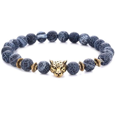 

Silver Color Buddha Leopard Head Bracelet Men Natural Stone Bead Charm Bracelets Women Hombre Gifts