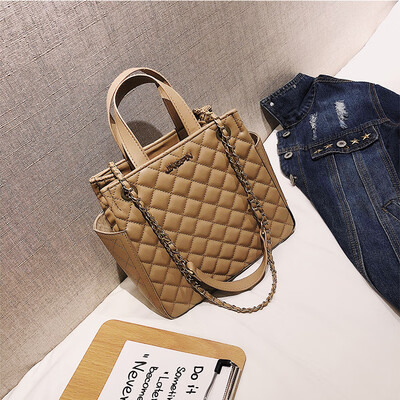 

Hong Kong wind bag female 2019 autumn&winter new wave rhombic chain shoulder bag Korean version of the wild portable slung tote bag