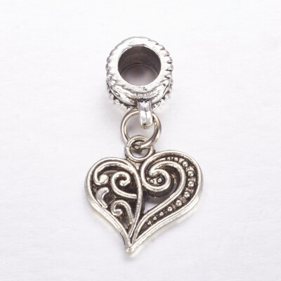 

Tibetan Style Alloy European Dangle Beads Large Hole Pendants Heart Antique Silver 26mm Hole 45mm Pendant 14x135x2mm
