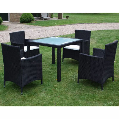 

5 Piece Outdoor Dining Set with Cushions Poly Rattan Black