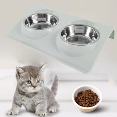 

Double Stainless Steel Bowl for Cat Dog Water&Food Bowls Feeder Drinking Basin To Reduce Cervical Tilt