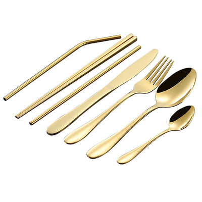 

Toponeto 7PCS Set Stainless Steel Upscale Dinnerware Flatware Cutlery Fork Spoon BK