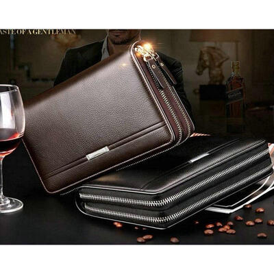

Fashion Man Hand Bag Leather Business Double Zipper Large Capacity Handbags Wallet
