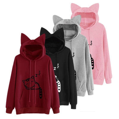 

Women Ladies Cat Long Sleeve Hoodie Sweatshirt Jumper Sweater Pullover Tops Coat