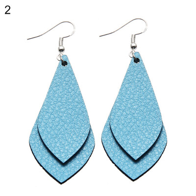 

Boho Women Date Party Jewelry Faux Leather Waterdrop Leaf Pendant Hook Earrings