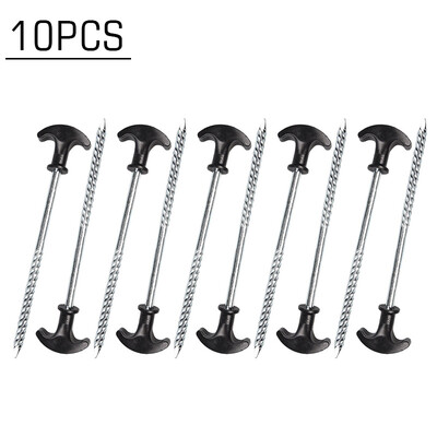 

10Pcs Tent Awning Camping Heavy Duty Screw Ground Pegs Pro Hooks 205cm Durable