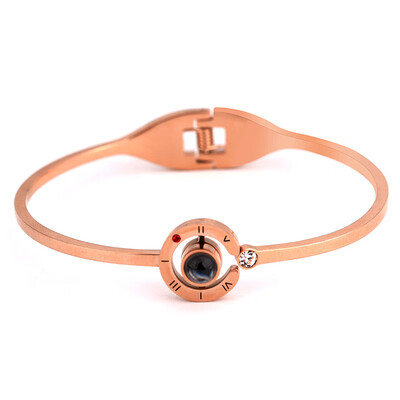 

Lovely Charm Women 100 Languages I Love You Memory bracelet steel Rose Gold Roman Numerals Crystal bracelet