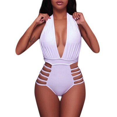 

Saidsome Women Halter Plunge Deep V Neck High Leg Cutout Monokini Bathing Suits