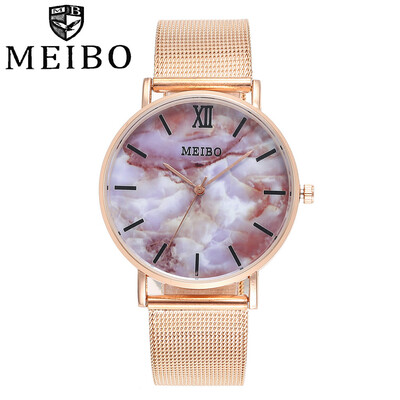 

MEIBO Women Fashion Rose Gold Roma Dial Quartz Watches Casual Ladies Stainless Steel Watches Gift Clock Relogio Feminino 533