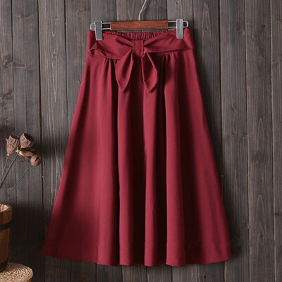 

Women Summer Stretch High Waist A-line Skirt Bow Tie Pleated Midi Skirt Dresses