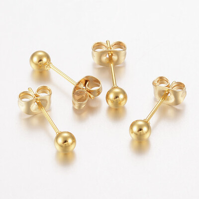 

304 Stainless Steel Stud Earrings with Ear Nuts Round Golden 16x4mm Pin 08mm