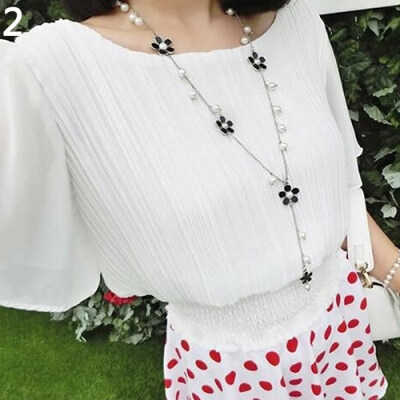 

Womens Fashion Korean Style Faux Pearl Flowers Long Necklace Sweater Chain