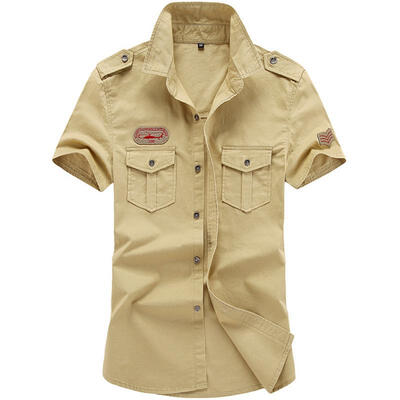 

Slim Fit Cotton Shirts Casual Short Sleeve Shirt Summer Military Style Tops For Youth Men