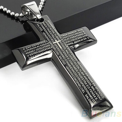 

Mens Fashion Stainless Steel Bible Cross Pendant Long Chain Necklace Jewelry