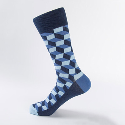 

1 Pair Brand Quality Mens Happy Socks Striped Plaid Diamond Socks Men Combed Cotton Socks