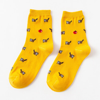 

New Fashion Women Cotton Cute Socks Cartoon Cat And Dogs Paws With Dots Happy Funny Socks Woman