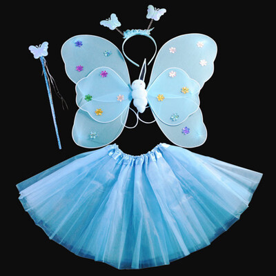 

4Pcsset Halloween Dance Costumes Cosplay Fairy Princess Kids Butterfly Wings WandHeadbandTutu Skirt