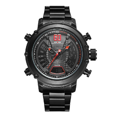 

WEIDE WH6905 Dual Display Two Movement Quartz Digital Men Watch 3ATM Waterproof LCD Backlight Luminous Sport Dual Time Zone Auto D