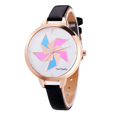 

FanTeeDa Womens Watches Childhood Windmill Pattern Dial Ladies Casual Quartz Wristwatch Leather Strap Clock Gift Reloj Mujer