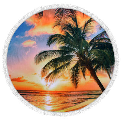 

Digital Floral Printed Beach Towel Round Plant Fringe Microfiber Bath Towel