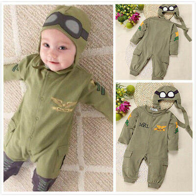 

Newborn Toddler Baby Boy Children Clothes RompersHat Cap Jumpsuit Outfits Green